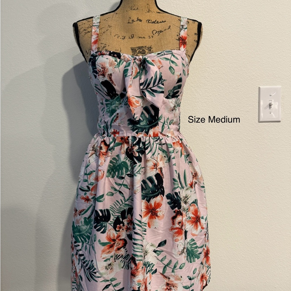 Floral Pink Dress with Green Leaves